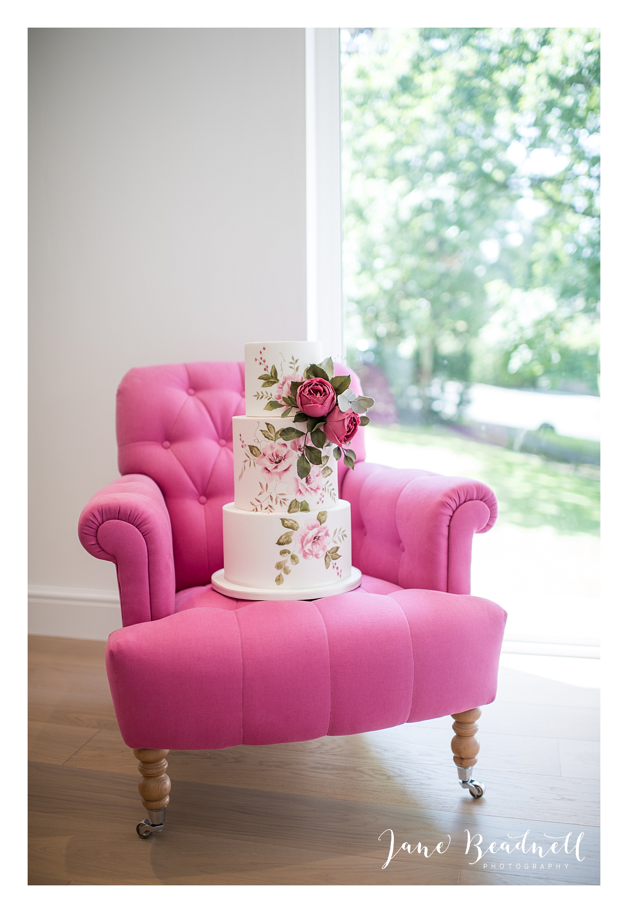 A pink wedding cake Yorkshire