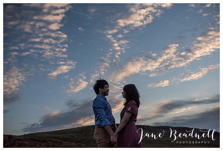 Ilkley Moor engagement photos at sunset by Yorkshire photographer Jane Beadnell